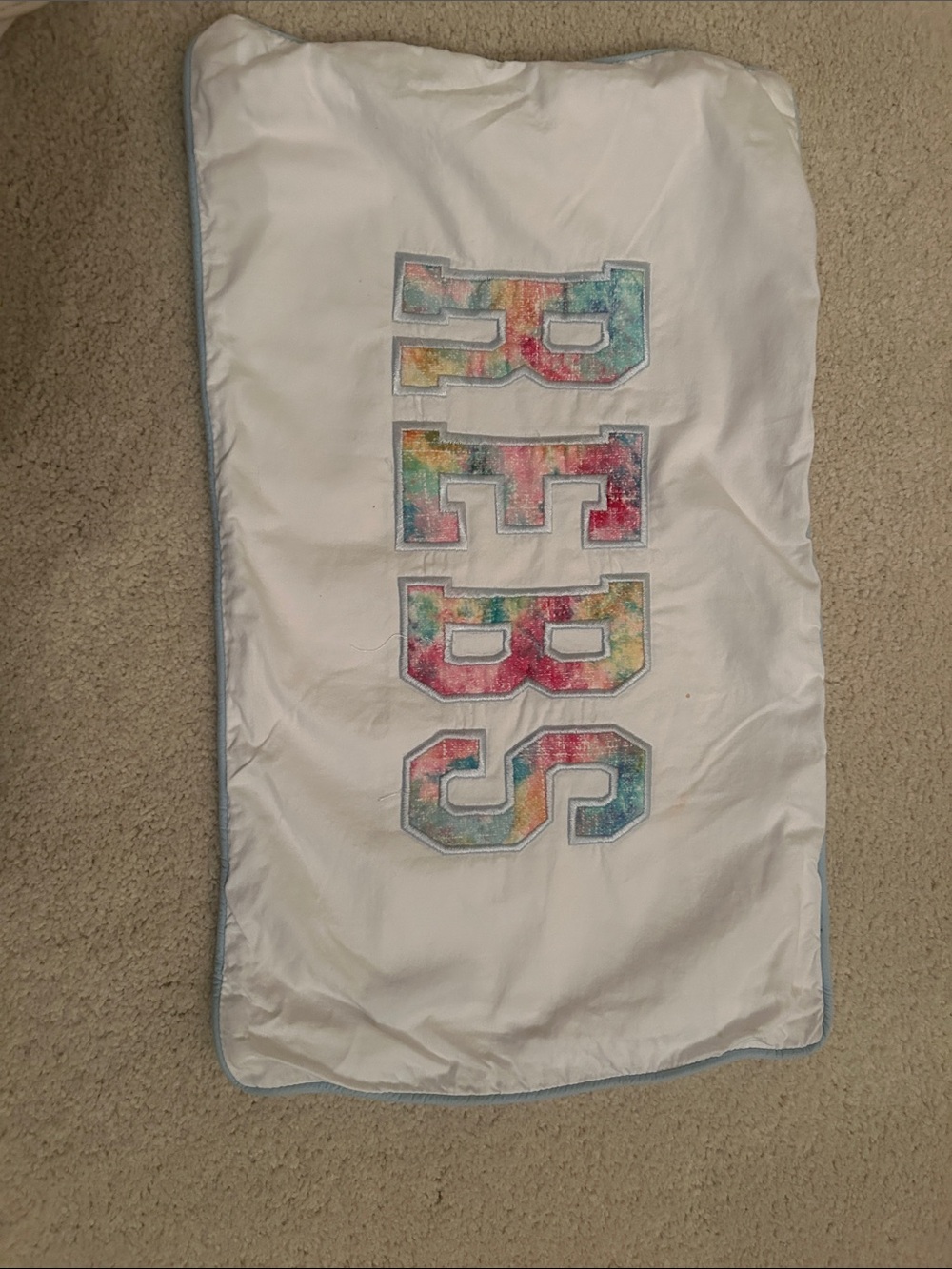 White Quilted Blanket with Rainbow 'PEPS' Applique